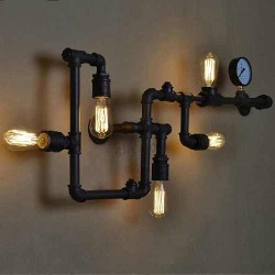 Aplik Retro Gotik Tarz Su Borusu Manometre Beş Ampül Kör Tapa