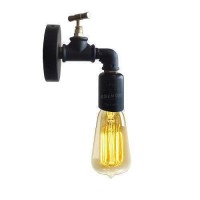 Aplik Su Borusu Duvar Aydınlatma  Retro Tarzı Musluk Çeşme Görünümlü Siyah Metal Duylu