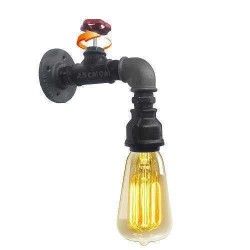 Vintage Tarz Endüstriyel Boru Vanalı Siyah Metal Aplik Duvar Aydınlatma