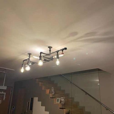 Avize Retro Tarz Su Borusu Manometre Vanalı Siyah Bakır Altın Gri