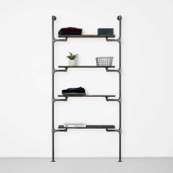 Elbise Askılığı Portmanto Dört Ahşap Raflı Gardrop Duvar Tipi Su Borusu Retro Tarz