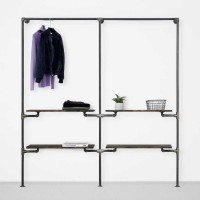 Elbise Askılığı Portmanto Dört Raflı Gardrop Duvar Tipi Su Borusu Retro Tarz