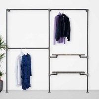 Elbise Askılığı Portmanto İki Bölümlü İki Raflı Gardrop Duvar Tipi Su Borusu Retro Tarz