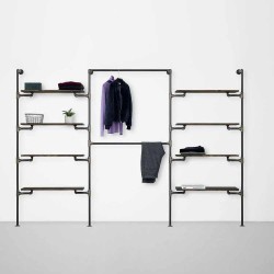 Elbise Askılığı Portmanto Üç Bölümlü Dört Bir Dört Yan Yana Raflı Gardrop Duvar Tipi Su Borusu Retro Tarz
