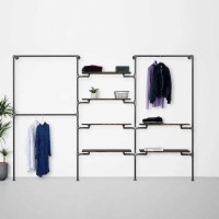 Elbise Askılığı Portmanto Üç Bölümlü Dört İki Yan Yana Raflı Gardrop Duvar Tipi Su Borusu Retro Tarz