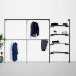 Elbise Askılığı Portmanto Üç Bölümlü Dort Raflı Gardrop Duvar Tipi Su Borusu Retro Tarz