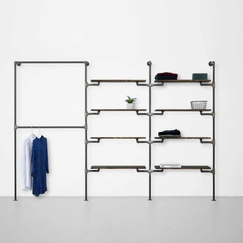 Elbise Askılığı Portmanto Üç Bölümlü Dörtlü Yan Yana Raflı Gardrop Duvar Tipi Su Borusu Retro Tarz