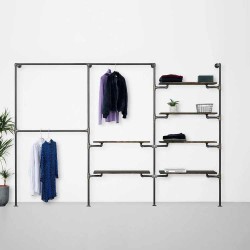 Elbise Askılığı Portmanto Üç Bölümlü İki Dört Yan Yana Raflı Gardrop Duvar Tipi Su Borusu Retro Tarz Elbise Askılığı Portmanto Üç Bölümlü İki Dört Yan Yana Raflı Gardrop Duvar Tipi Su Borusu Retro Tarz