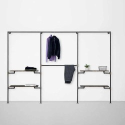 Elbise Askılığı Portmanto Üç Bölümlü Yan Yana İki Bir İki Raflı Gardrop Duvar Tipi Su Borusu Retro Tarz Elbise Askılığı Portmanto Üç Bölümlü Yan Yana İki Bir İki Raflı Gardrop Duvar Tipi Su Borusu Retro Tarz