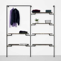 Elbise Askısı Mağaza Butik Konfeksiyon İki Bölümlü Altı Raflı Gardrop Duvar Tipi Su Borusu Retro Tarz