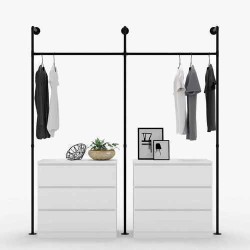 Mağaza Elbise Askısı Vintage Tarz Metal Boru İki Bölümlü Duvar Tipi